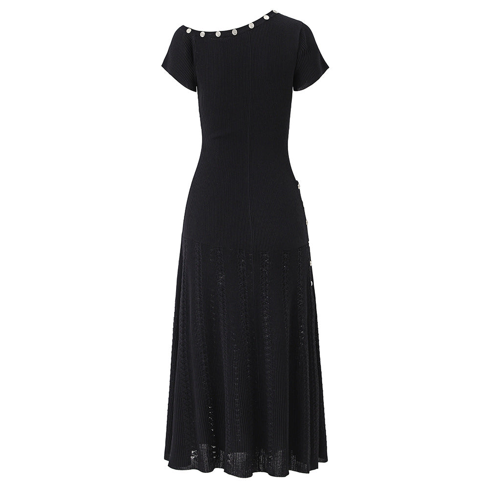 Shoulder Button Knitted Dignified Sense Of Design Irregular Dresses