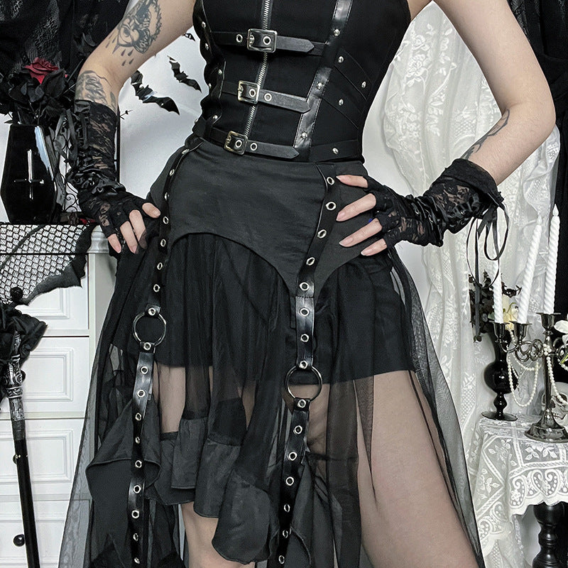 Culture Irregular Mesh Autumn Dark Style Personality Skirts