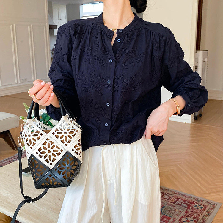 Women's Autumn French Shirt Long-sleeved Embroidered Blouses