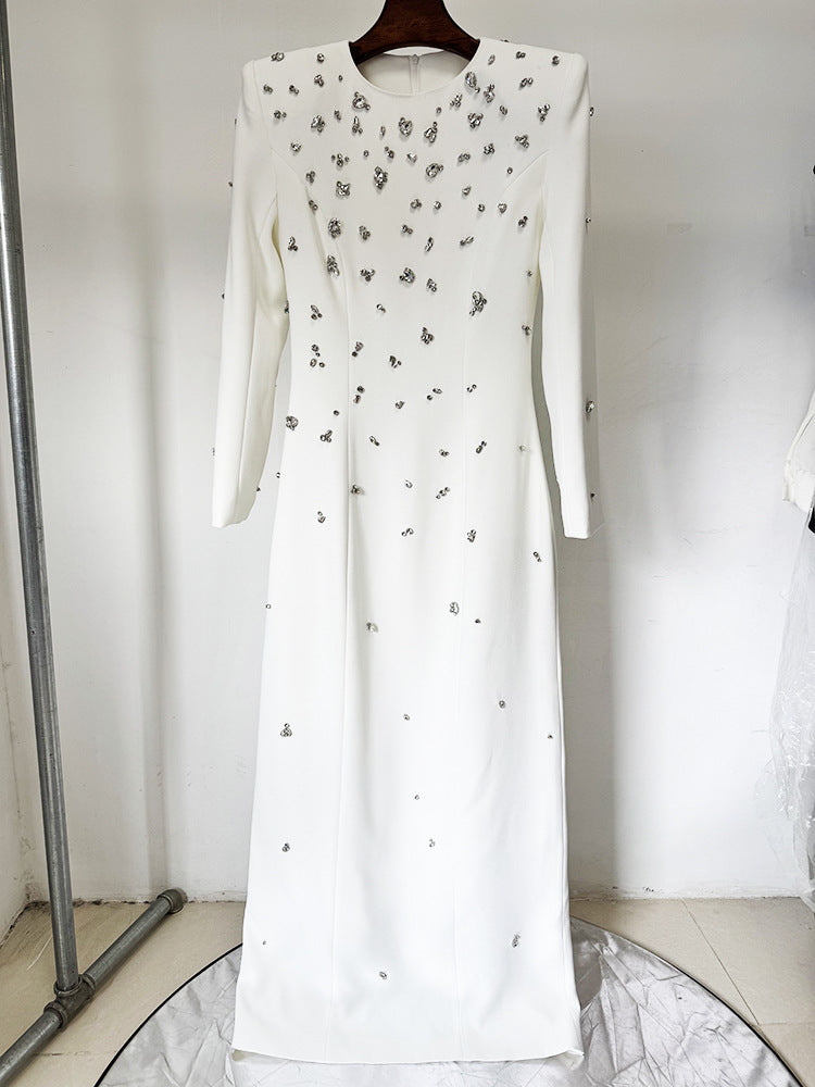 Elegant Beads Rhinestones Long Sleeve Formal Dress