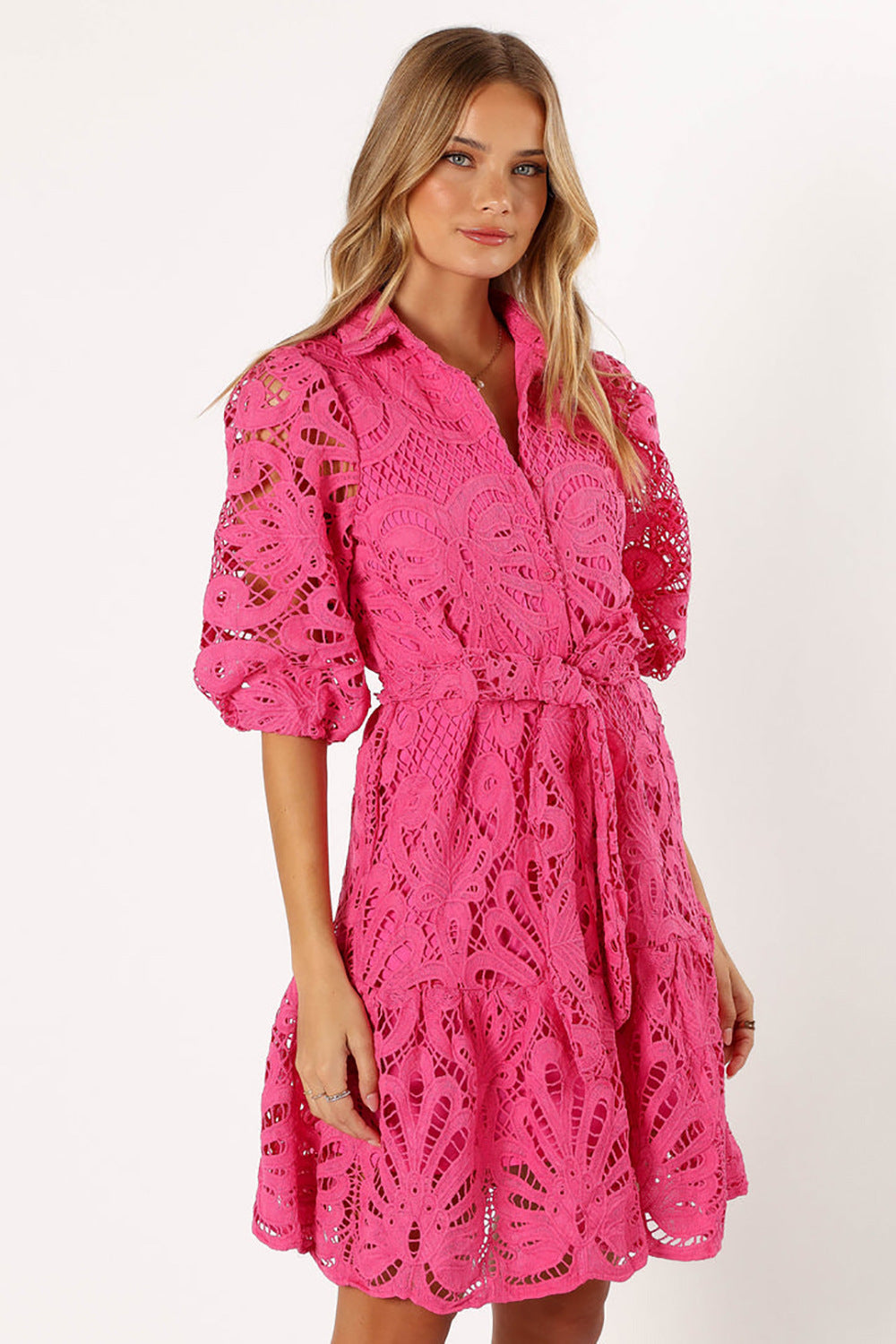 Soluble Lace Flower Half Sleeve Commuter Dresses