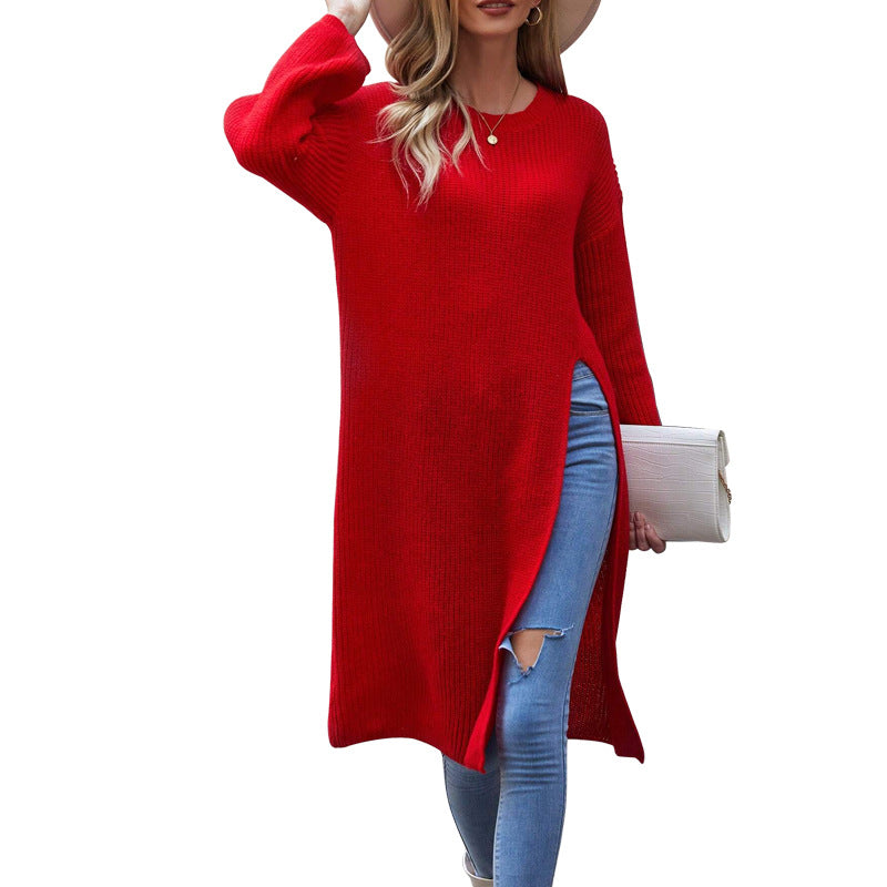 Women's Loose Long Sleeve Split Dress Source Sweaters