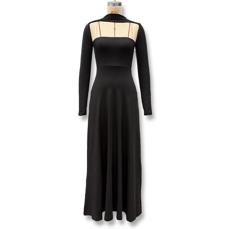 Women's Fashion Solid Color Sexy Tube Long Sleeve Waist Slim Temperament Dress