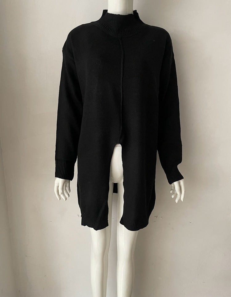 Half Turtleneck Solid Color Loose Split Women's Sweater