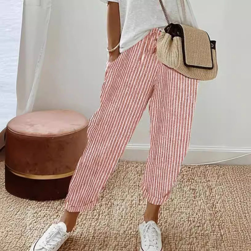 Women's Summer Striped Casual Loose Elastic Waist Pants