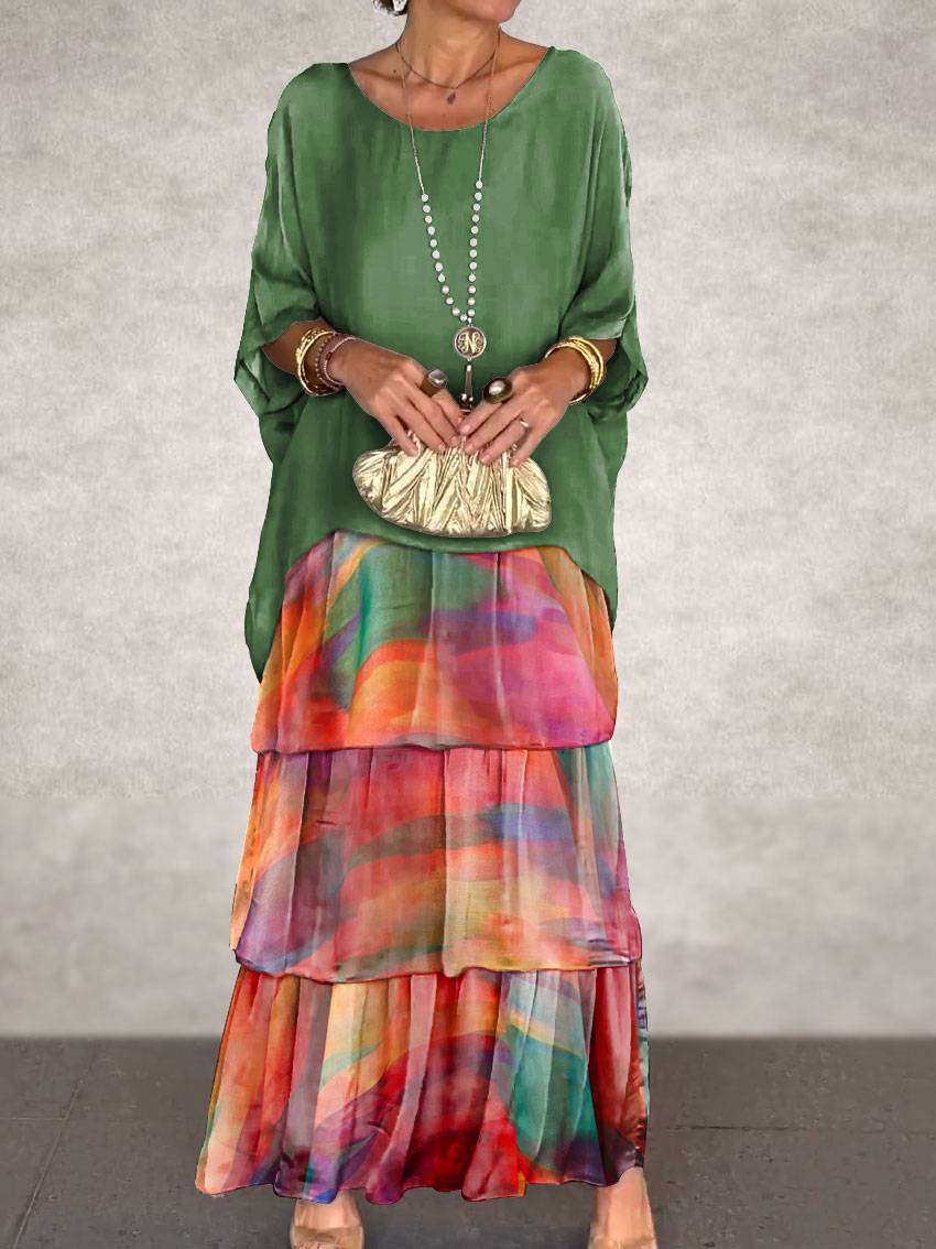 Women's Wear Temperament Crew Neck Batwing Sleeve Dresses