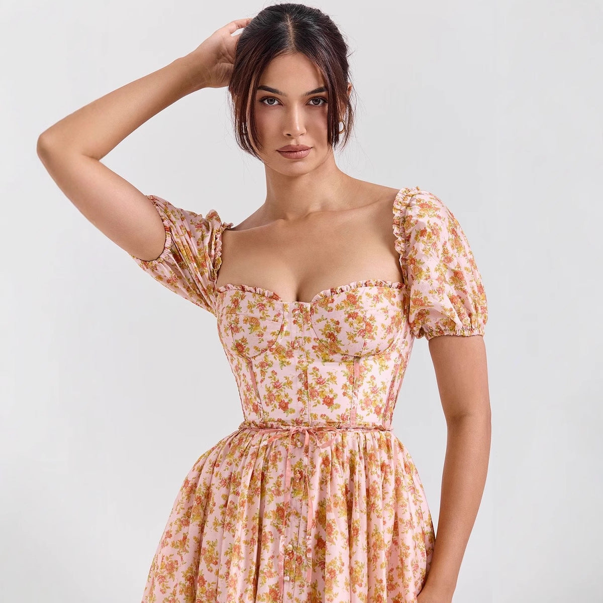 Women's Sexy Fashion Puff Sleeve French Square Dresses