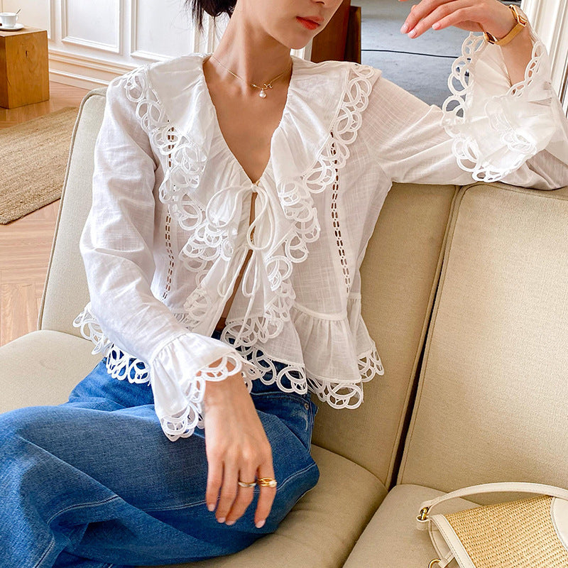 Women's White Shirt Long Sleeve French Design Blouses