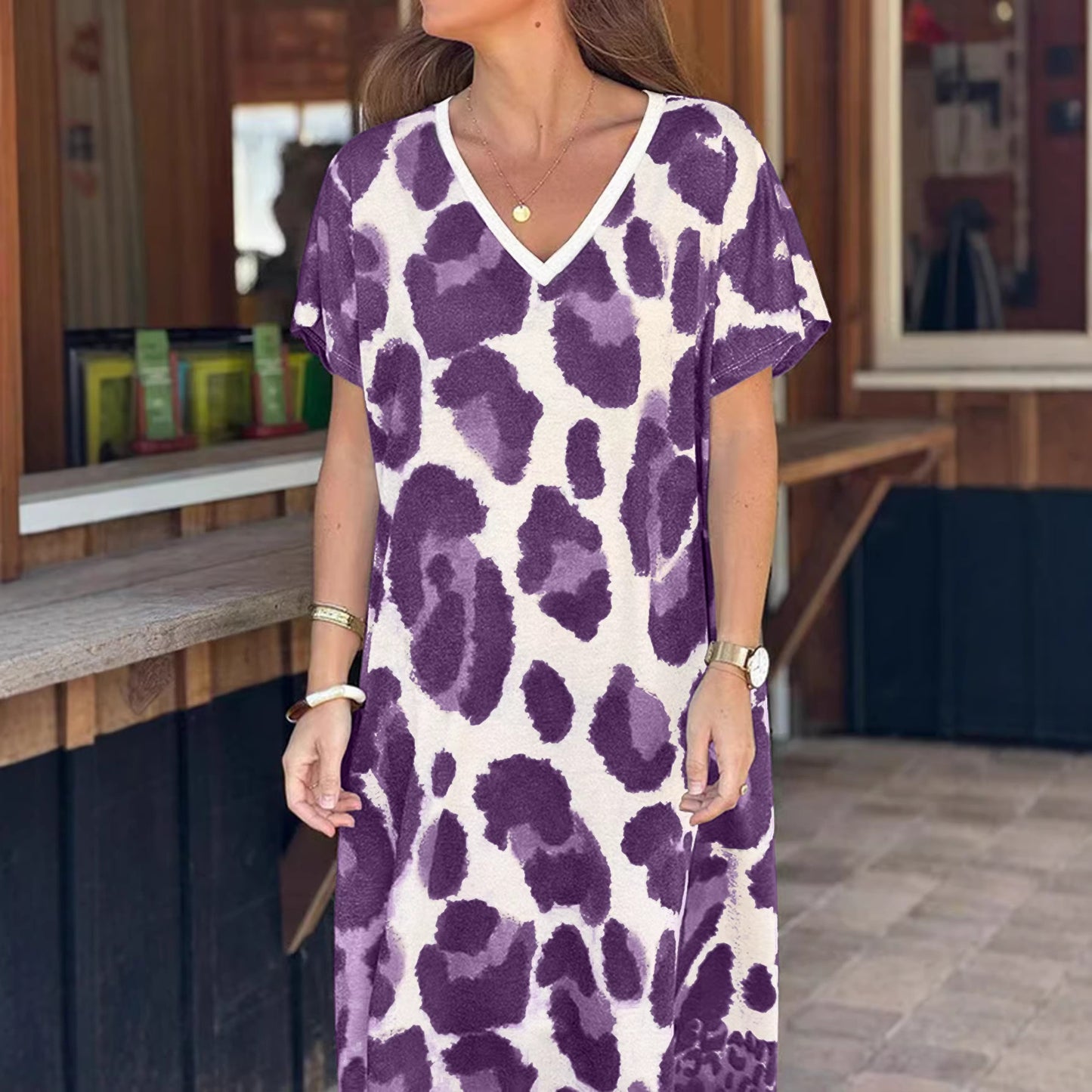 Elegant Personalized Casual Printed Sleeves Loose Dress