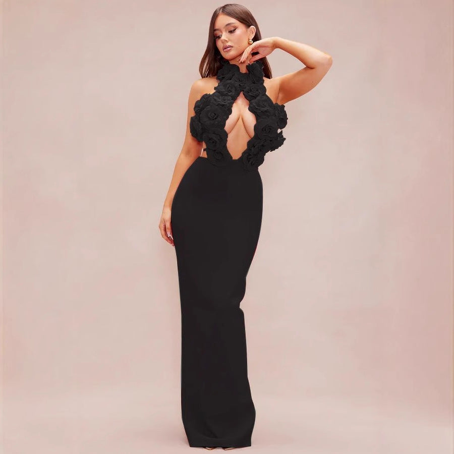 Elegant Bottoming Dress Backless Red Flower Dresses