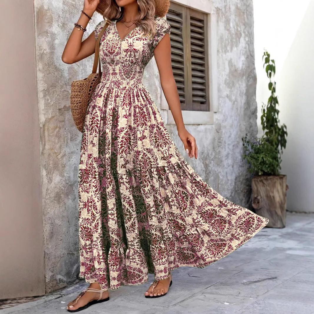 Women's Retro Printed Fashion Elegant Sleeve Long Dress