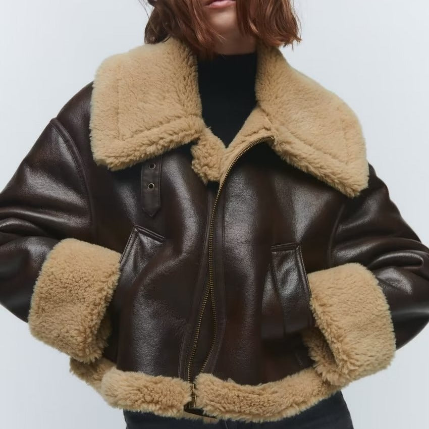 Women's Long-sleeved Fur Integrated Loose Idle Warm Jackets