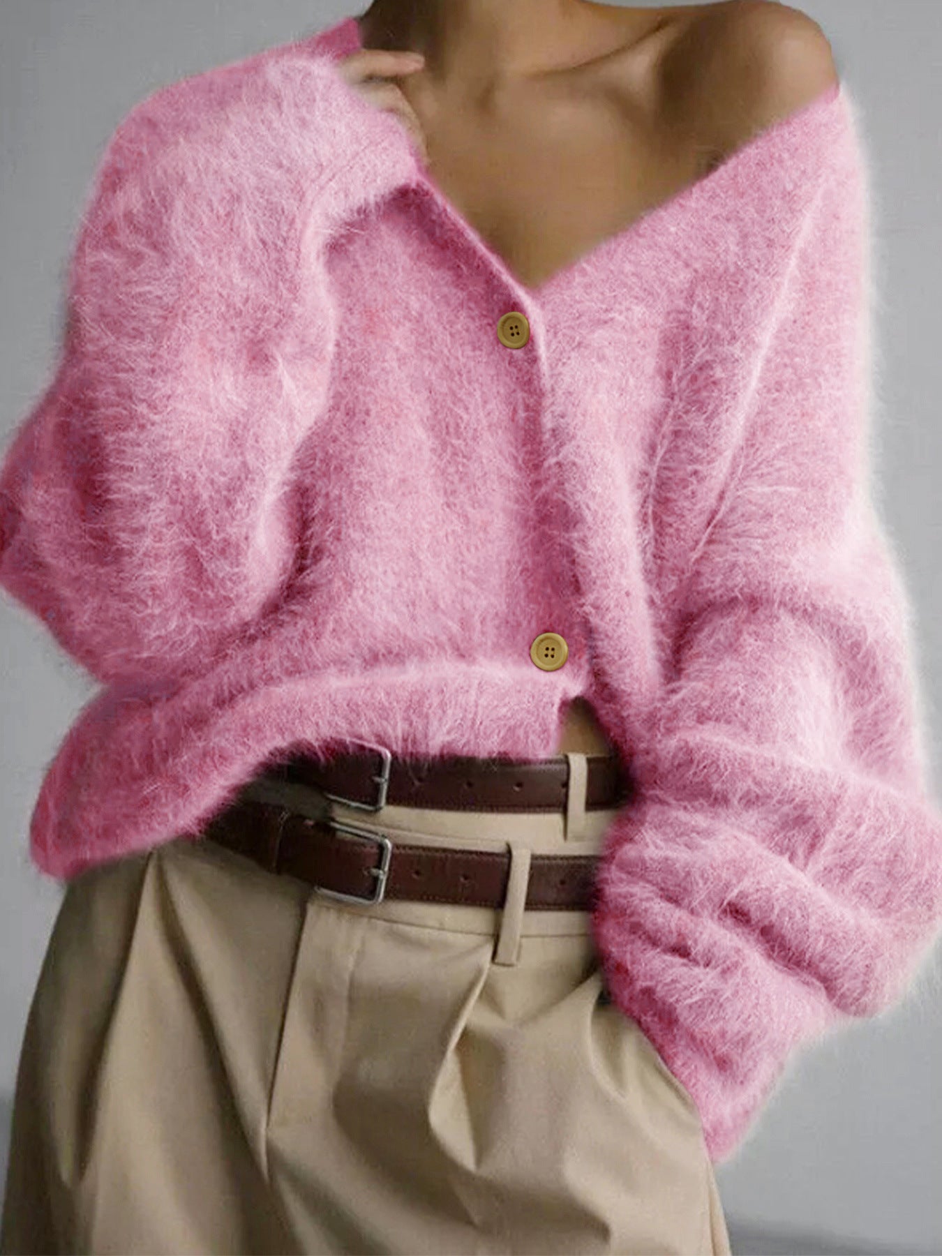 Slouchy Source Knitted Buttons Long Sleeve Knitwear