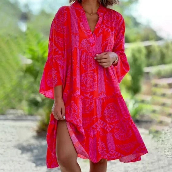 Classic Women's Flared Sleeves Cake Stitching Dress
