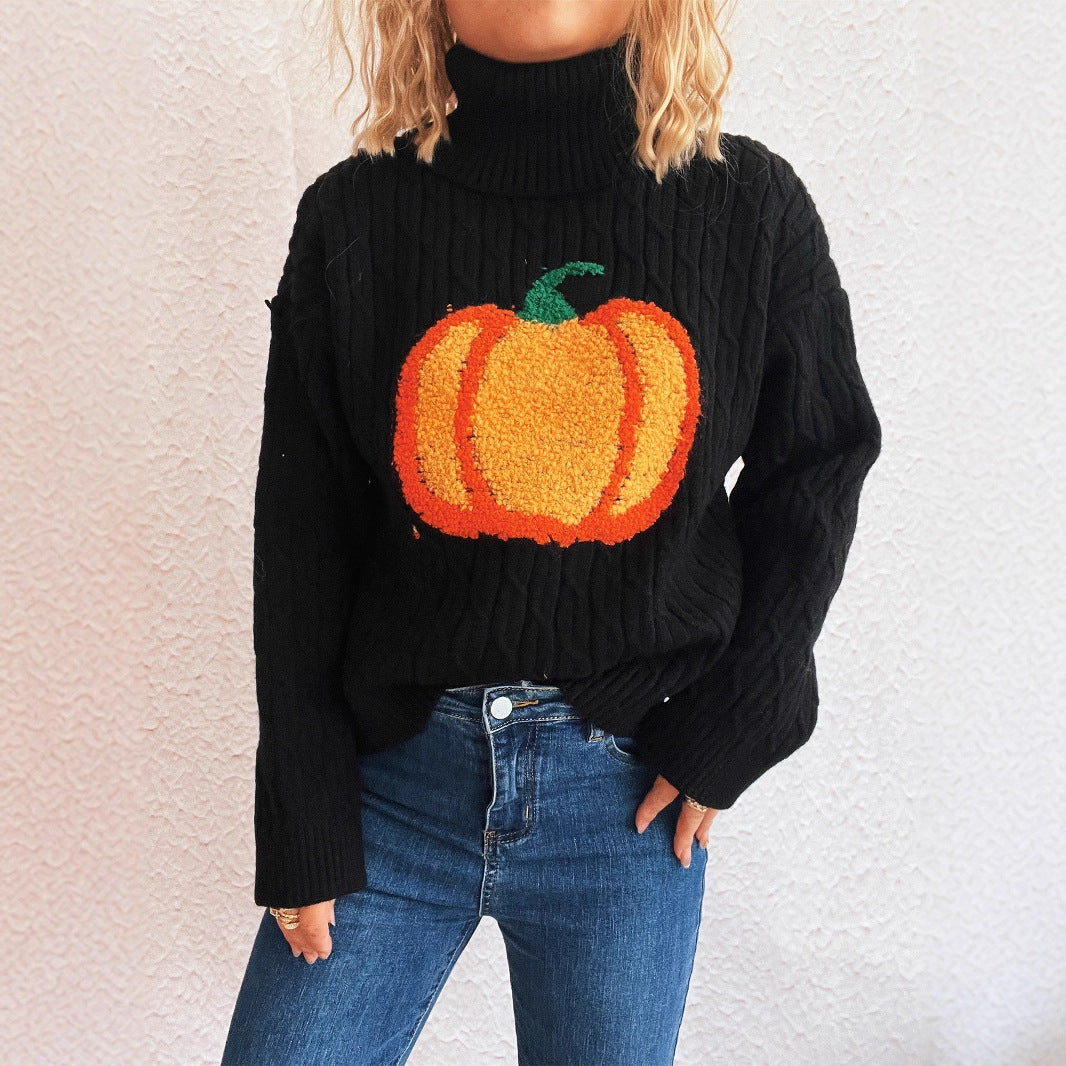 Women's Turtleneck Pumpkin Knitted Casual Fashion Commuter Sweaters