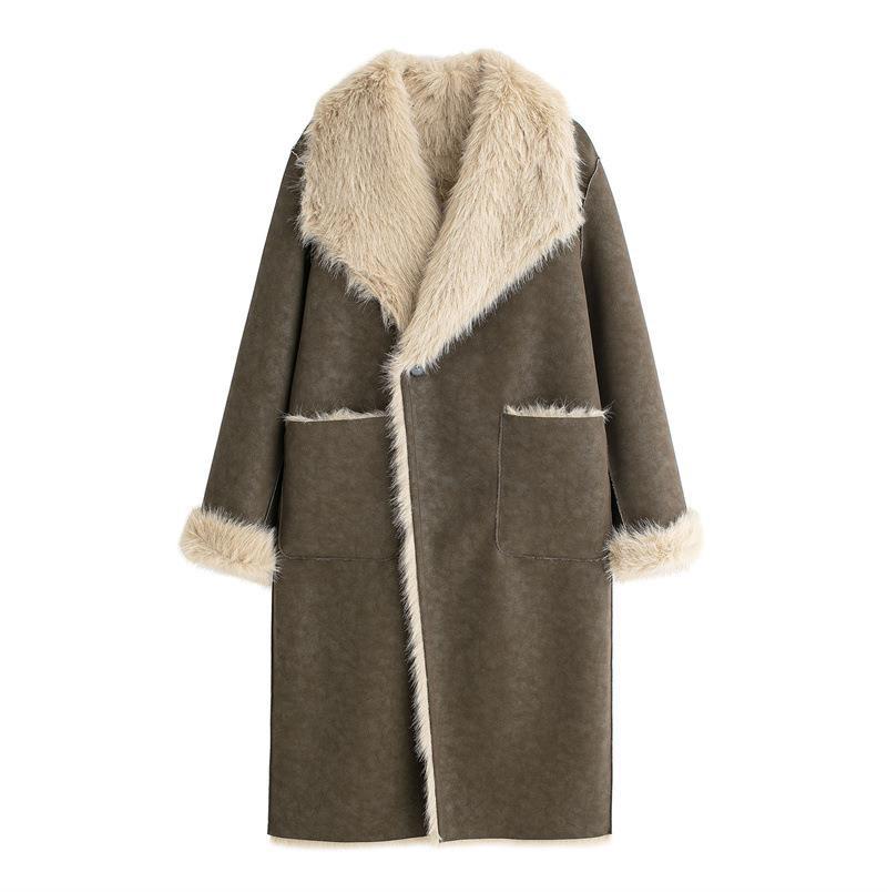 Women's Pocket Decoration Turn-down Collar Long Sleeve Coats