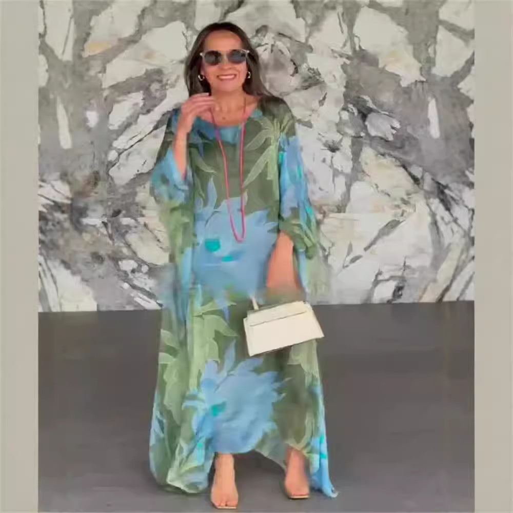 Women's Round Neck Long Sleeve Elegant Floral Dress