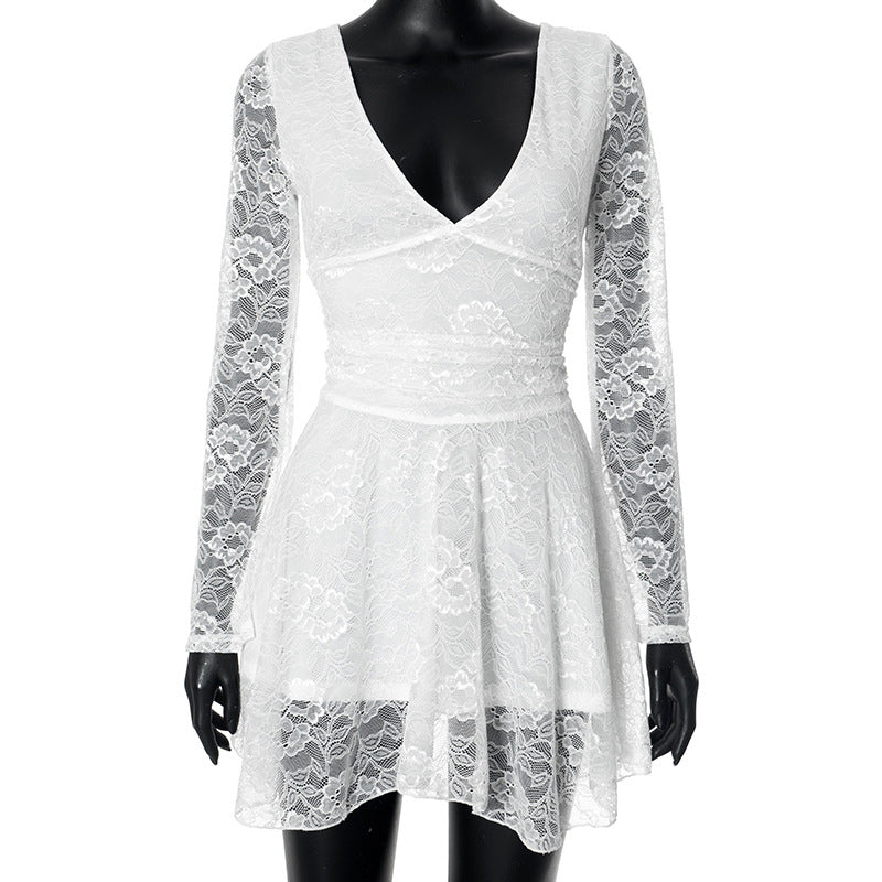 Women's Bare Back Lace Fabric Stitching Elegant Dresses