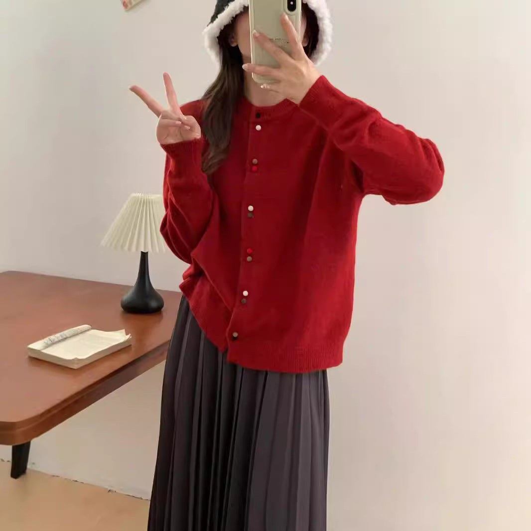 Women's Korean Solid Color Casual Round Neck Sweater