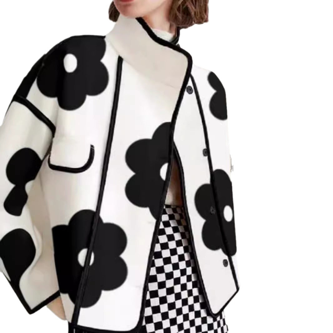 Women's Long Sleeve Loose Contrast Color Flower Floral Jackets