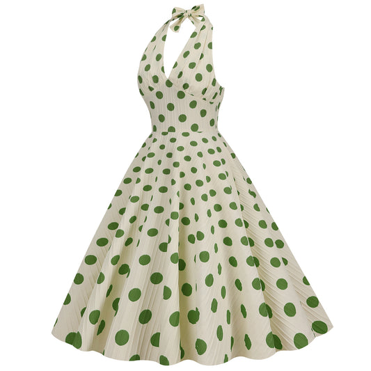 Women's Retro Hepburn Style High Waist Polka-dot Dresses