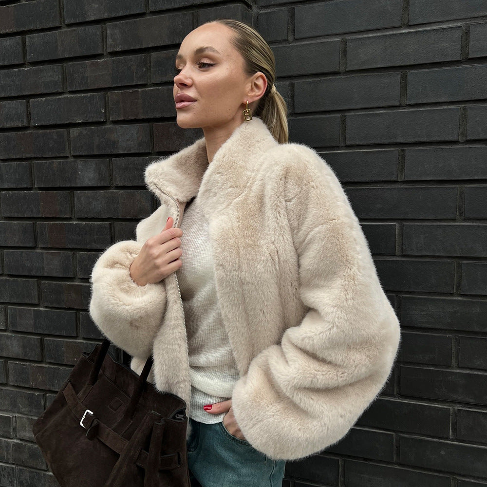 Women's Collar Plush With Zipper Furry Warm Coats