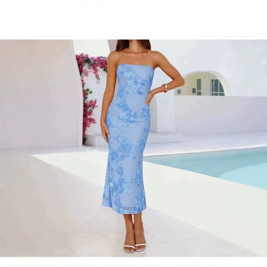 Women's Three-dimensional Applique Lace Waist Slimming Sheath Dress