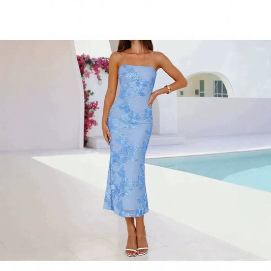 Women's Three-dimensional Applique Lace Waist Slimming Sheath Dress