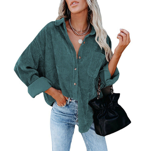 Women's Comfortable Corduroy Loose Button Shirt Blouses