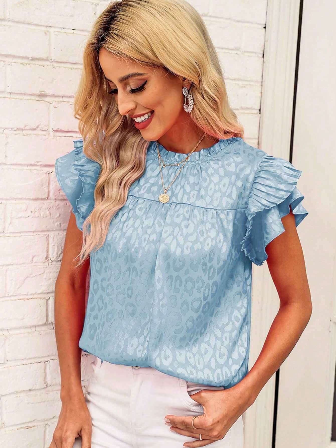 Women's Summer Fashion Printed Ruffle Sleeve Fluted Blouses