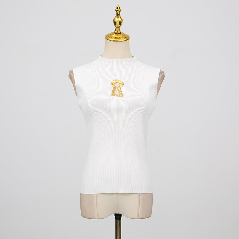 Women's French Simplicity Summer High-grade Temperament Commute Turtleneck Metal Blouses