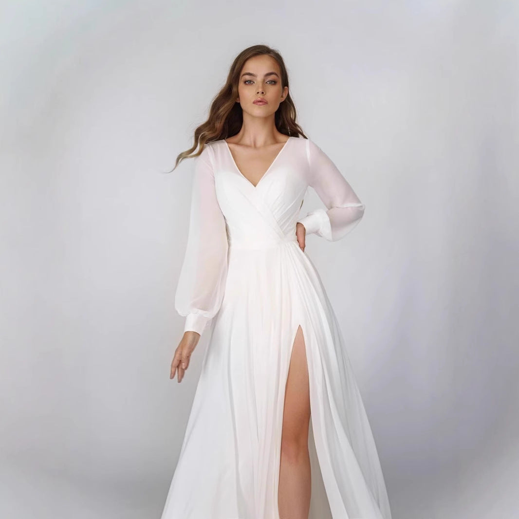 Women's Long Dress Sexy Sleeve Chiffon Mesh Dresses