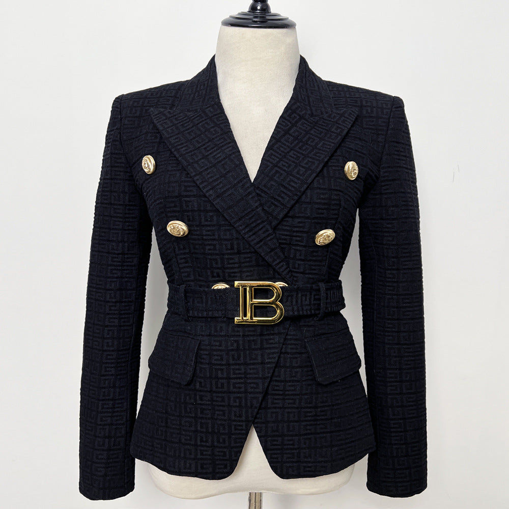 Stylish Fashion Small Lion Buckle Jacquard Blazers