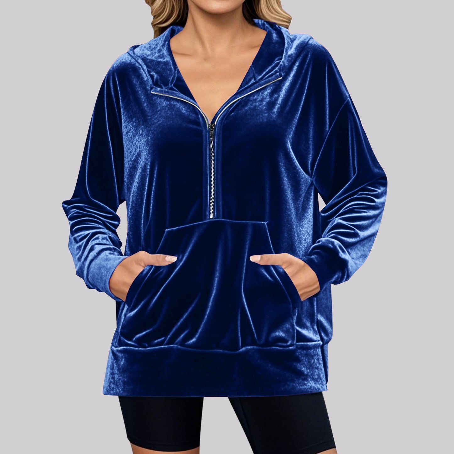 Women's Hooded Long Sleeve Fashion Suede Tops