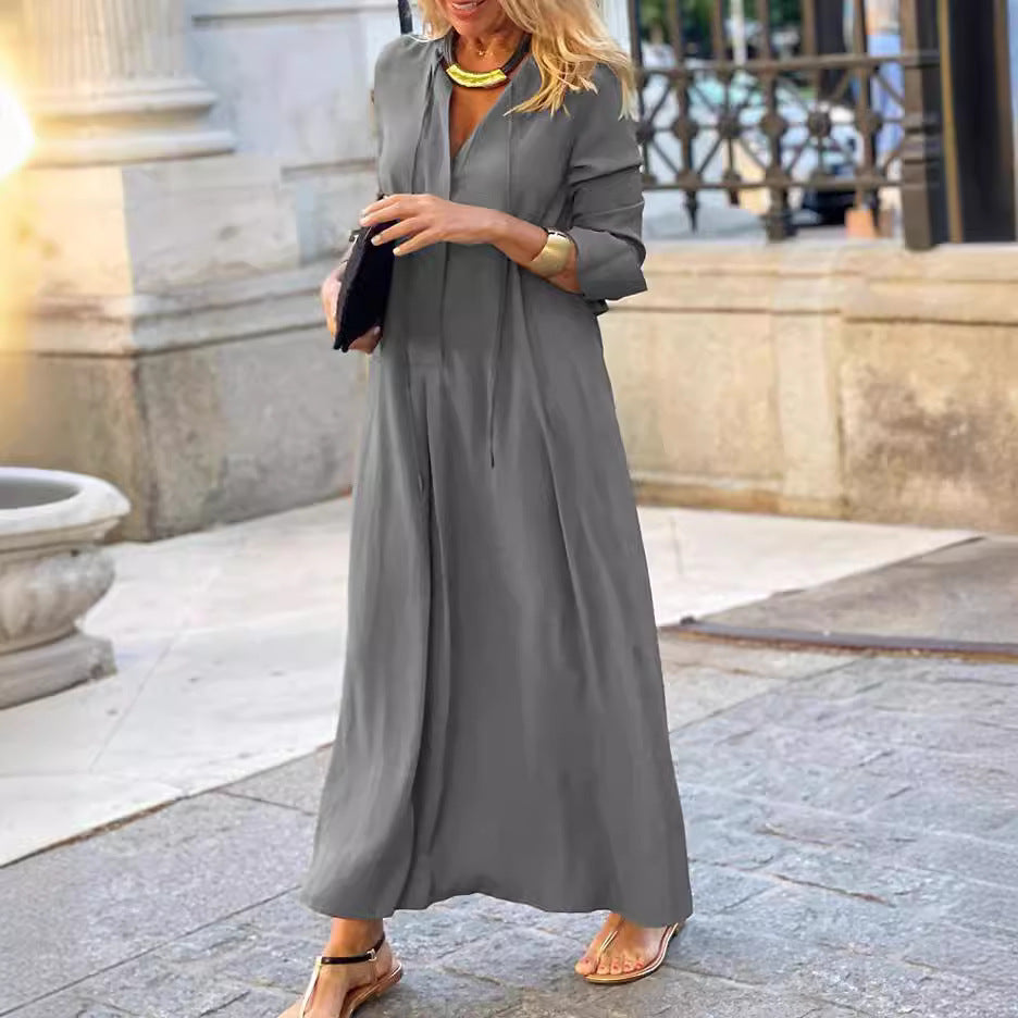 Large Swing Solid Color Lapel Long Skirts