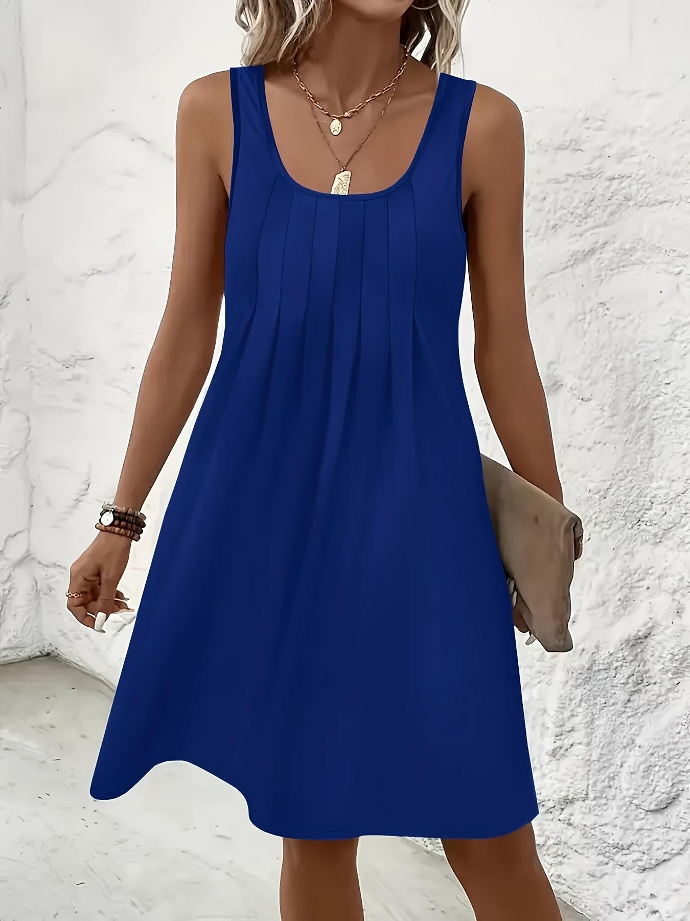 Women's Round Neck Sleeveless Solid Color Dress