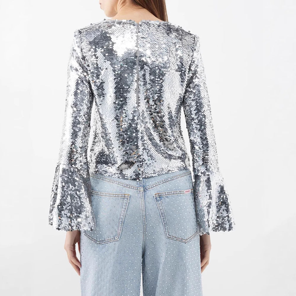 Round Neck Long Sleeve Bell Personalized Blouses