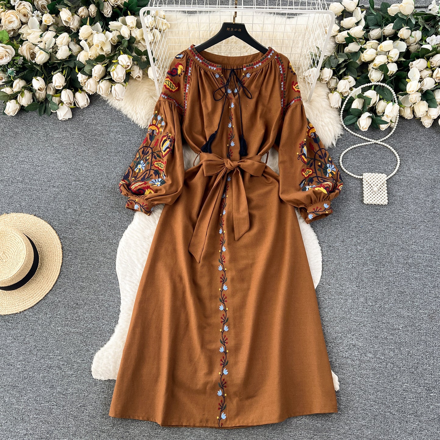 Women's Q Bohemian Dress Autumn Vintage Embroidered Dresses