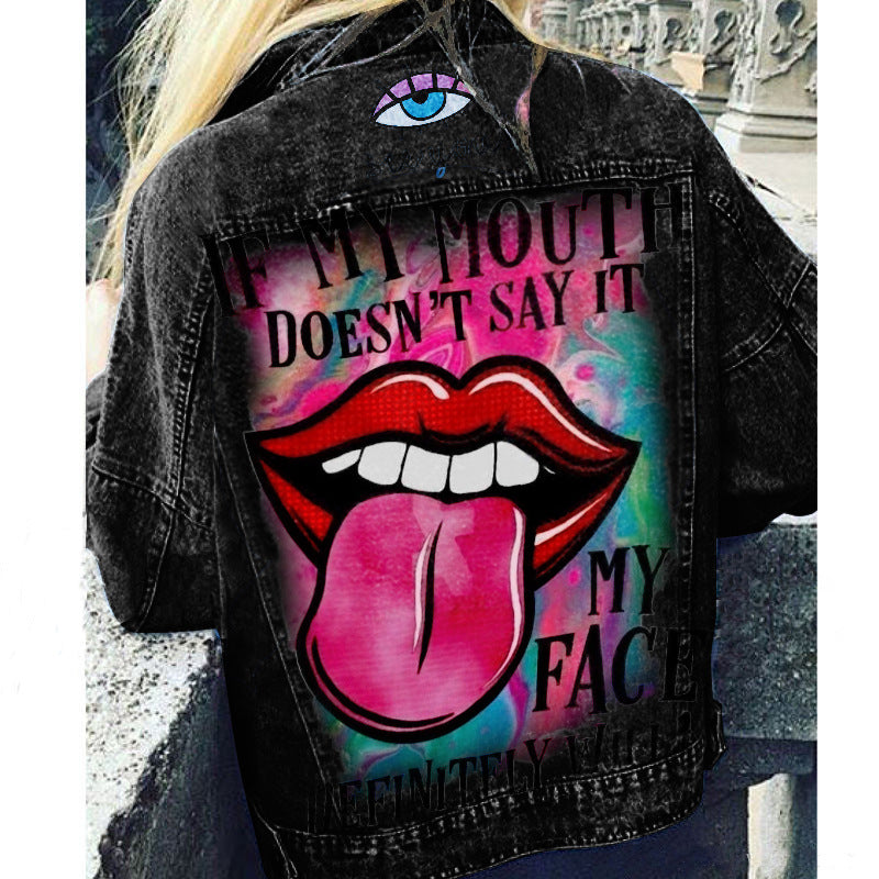 Women's Lady's Denim Lapel Single Button Casual Jackets