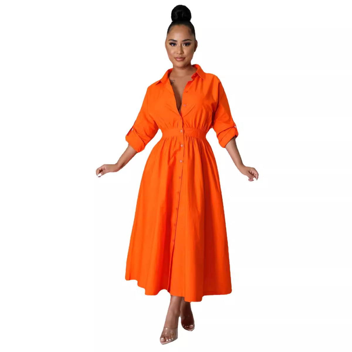 Women's Dress Fashionable Shirt Waist Loose Long Dresses