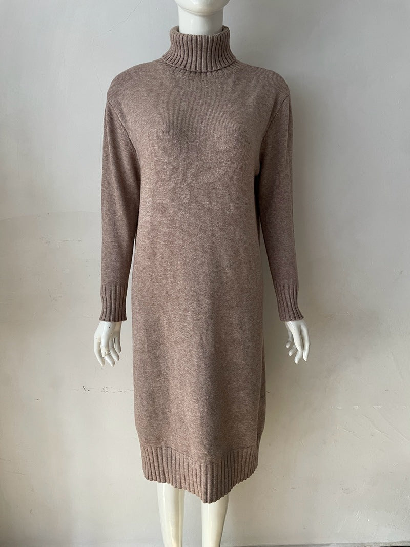 Women's Knitted Long Turtleneck Straight Loose Dress Women's Sweater