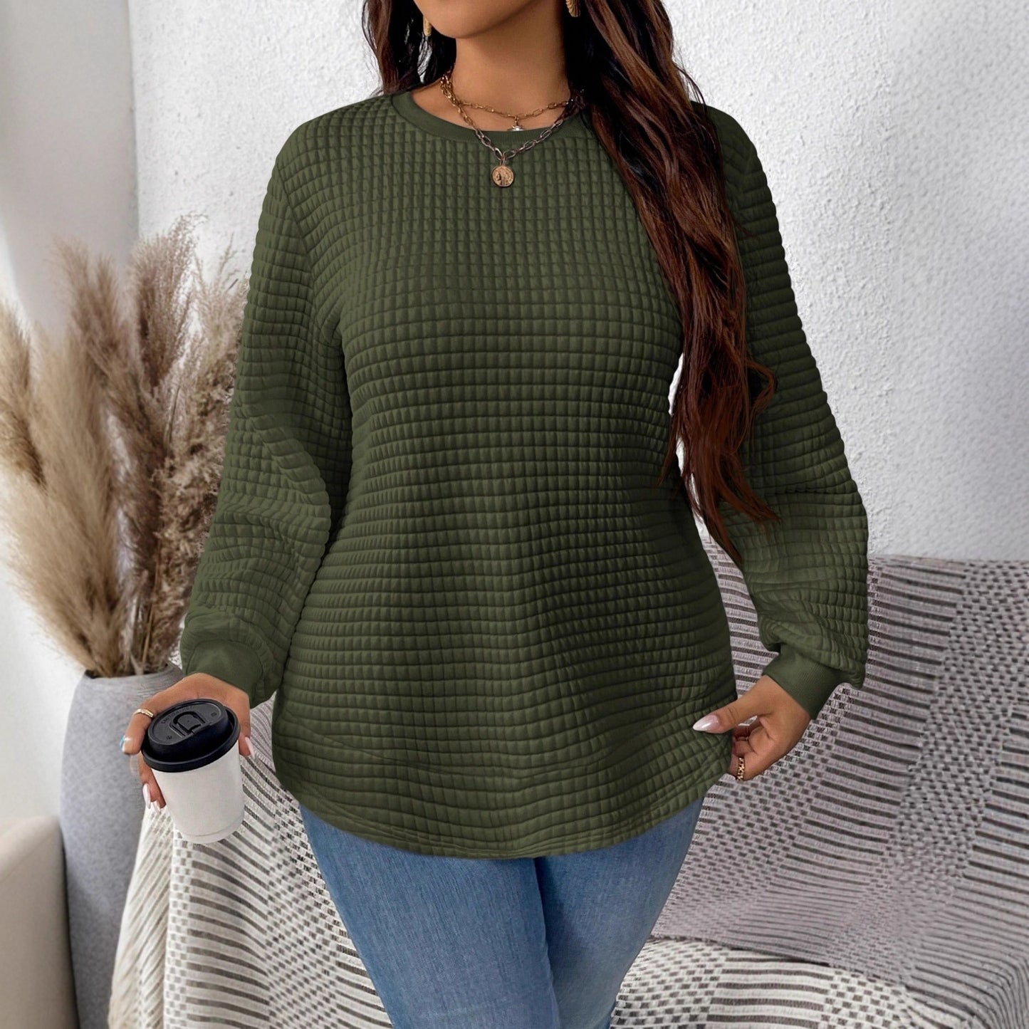 Women's Neck Casual Solid Color Circular Lower Women's Sweater, Sweater