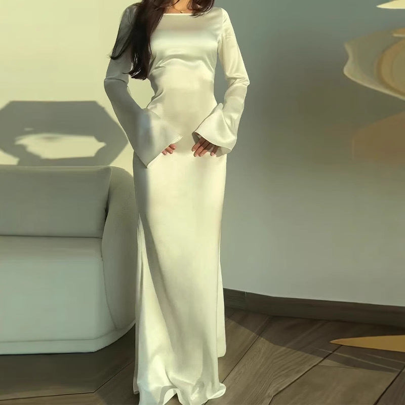 Women's Round Neck Long Sleeve National Style Temperament Dress