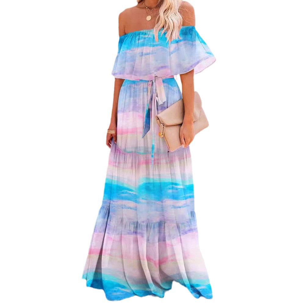 Women's Wrapped Chest Print Gradient Color Large Dresses