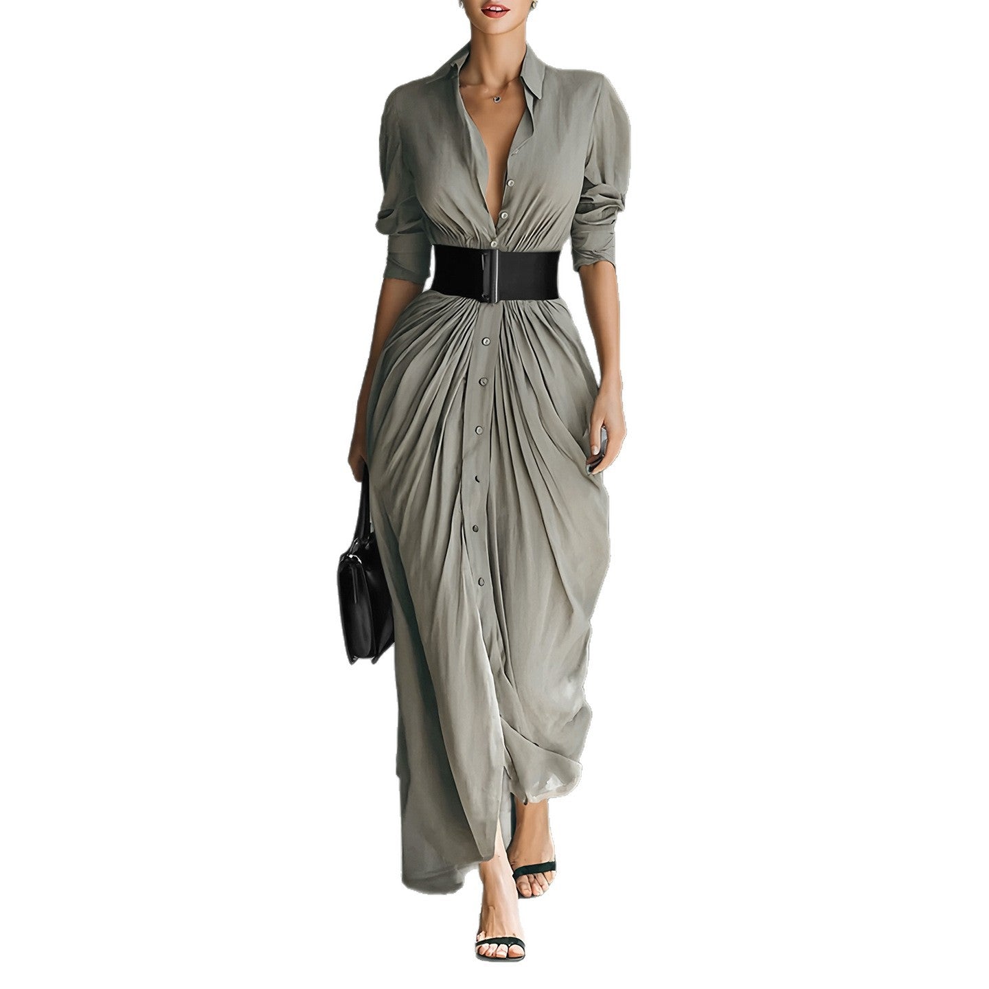 Fashion Elegant Lapel Breasted Shirt With Dress