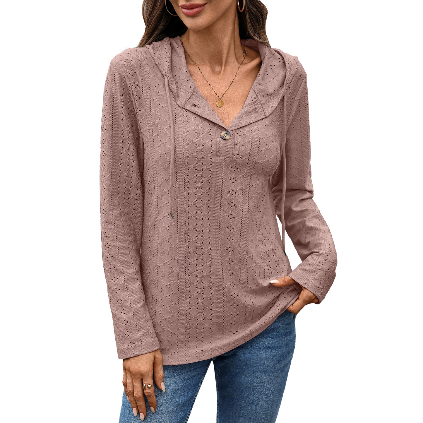 Women's Solid Color Buttons Hooded Loose Long Women's Sweater, Sweater