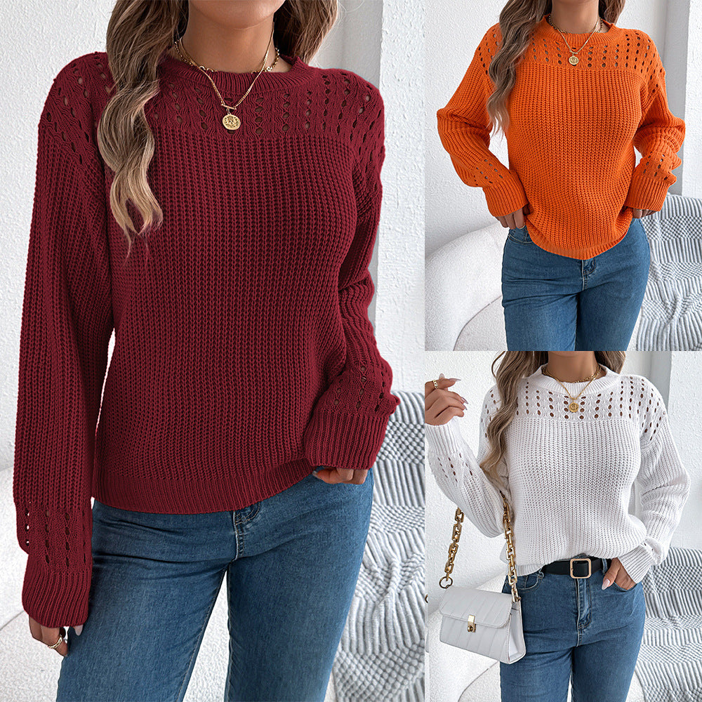Women's Casual Solid Color Lantern Long Sleeve Sweater