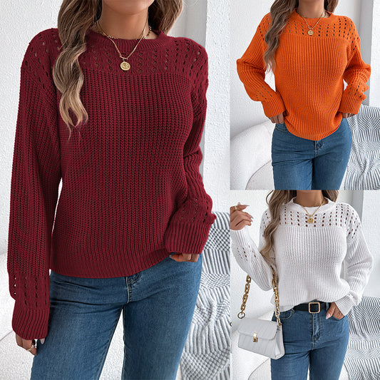 Women's Casual Solid Color Lantern Long Sleeve Sweater