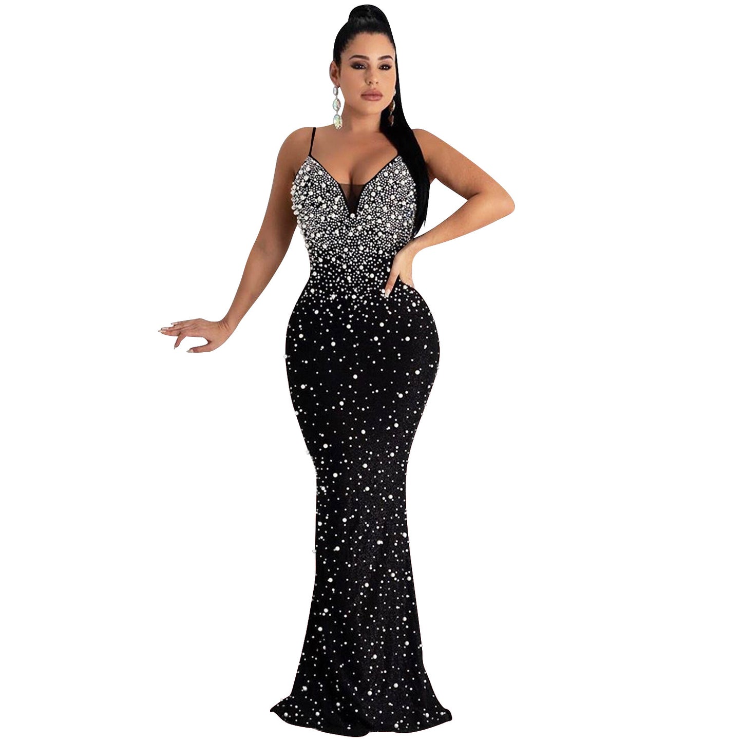 Women's Hot Drilling Nightclub Sexy Spaghetti Straps Sleeveless Dresses