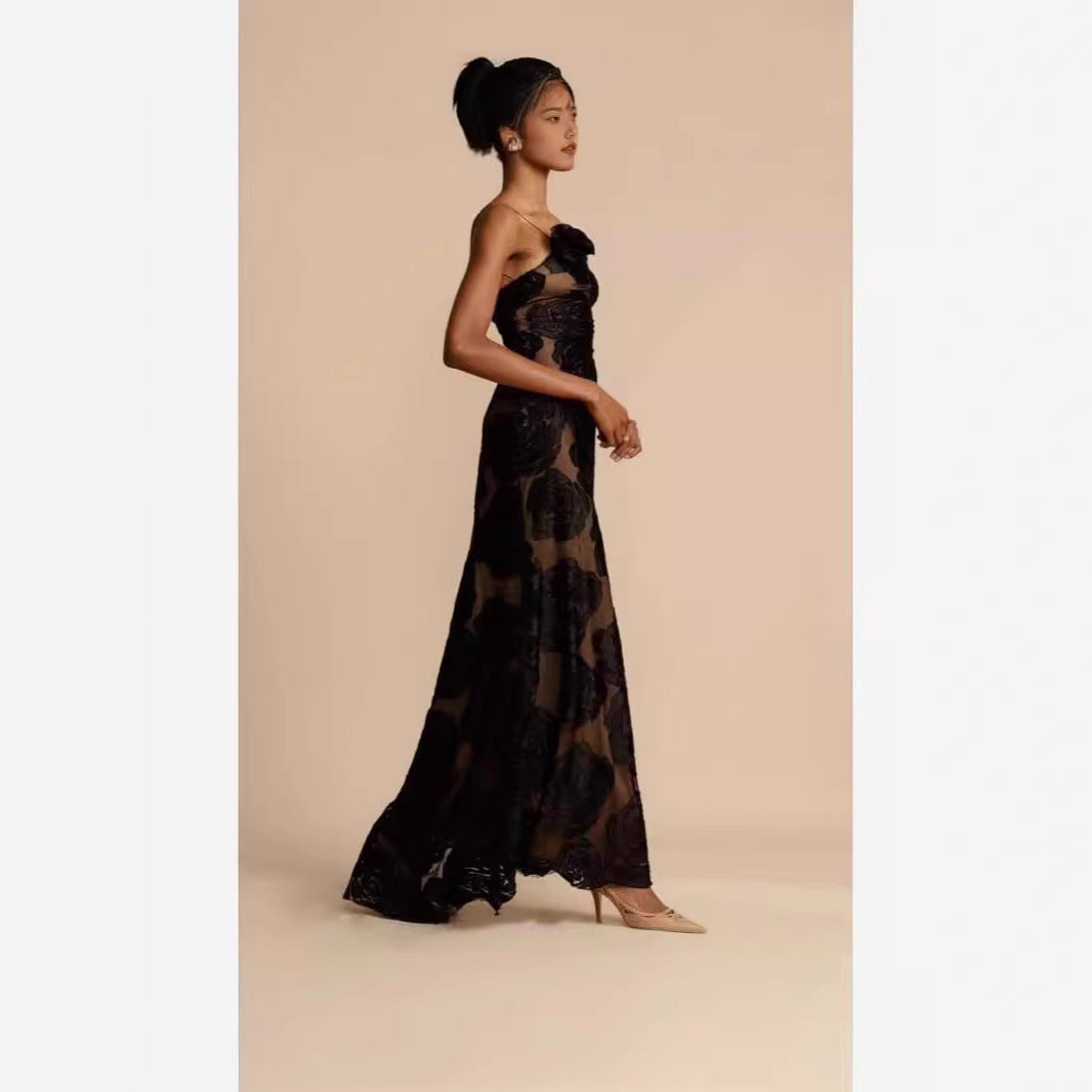 Sexy Burnt Flower Sling Shoulder Dress Dresses